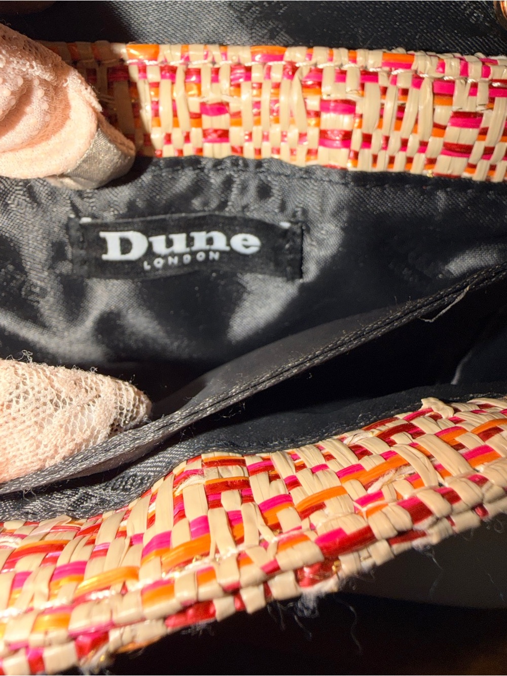 Dune London Pink Multicolor Raffia Woven Shoulder Bag w/Gold Chain (Like New) - Picture 9 of 12
